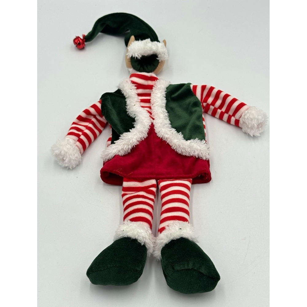 Christmas Elf Red Green White Striped Outfit for wine bottle